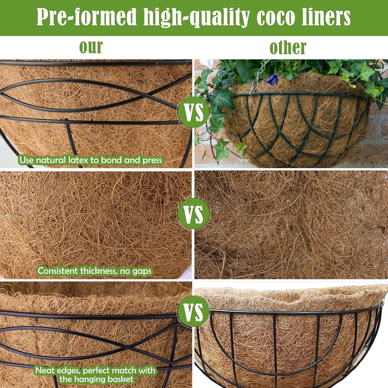 Karlliu 2 Pack 14 Inch Round Replacement Coco Liners for Hanging Basket Natural Coconut Fiber Liner for Flower Planter Pot Coco Coir Pots for Outdoor Garden Planting - Image 4